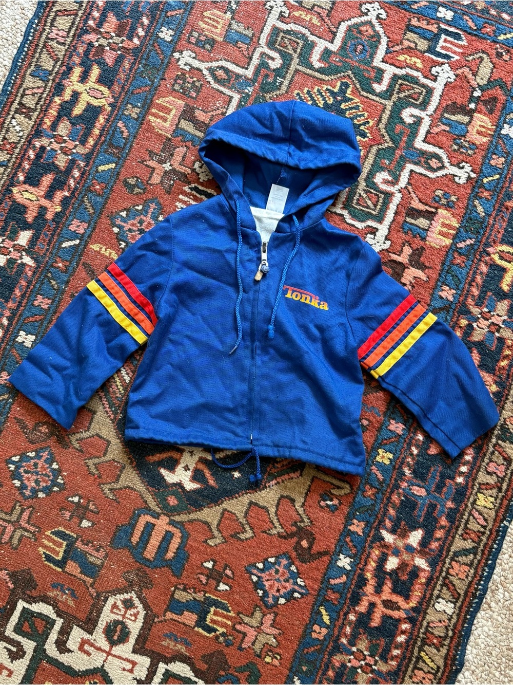 Aviator Nation style Royal Blue Hoodie with Red and Yellow Stripes Tonka jacket